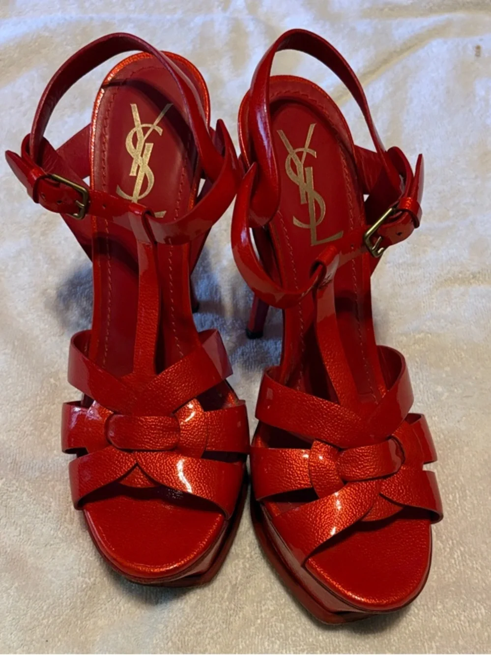 Yves Saint Laurent Red Patent Leather Platform Sandals